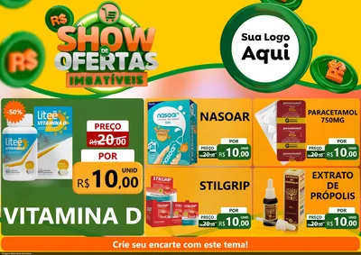 Modelo de Encarte para Encarte A4 Horizontal com o tema Show de Ofertas Imbatíveis para Farmácia