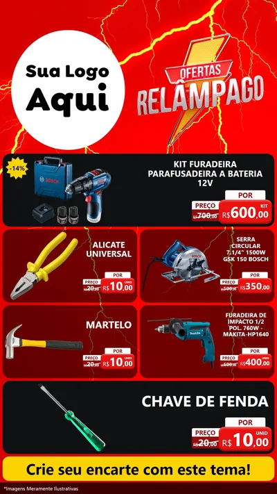 Modelo de TV para TV Vertical com o tema Ofertas Relâmpago para Maquinas e Ferramentas