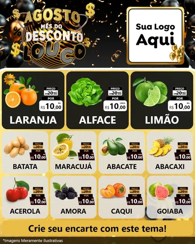 Modelo de Rede Social para Feed Instagram com o tema Agosto Mês do Desconto Louco para Hortifrúti