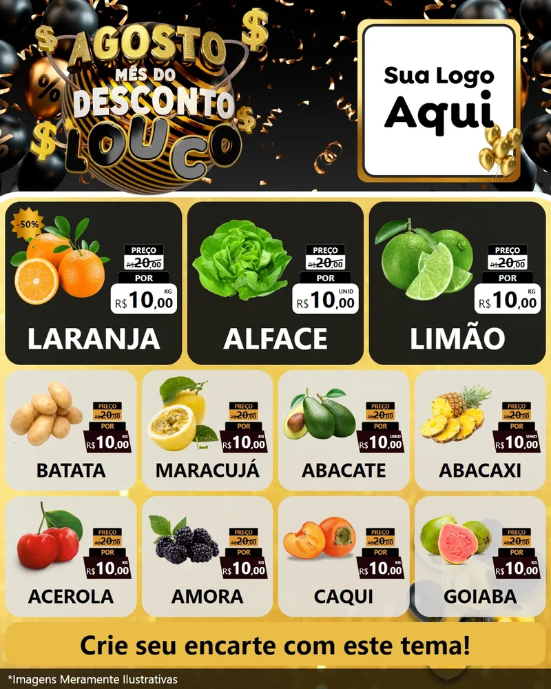 Modelo de Rede Social para Feed Instagram com o tema Agosto Mês do Desconto Louco para Hortifrúti