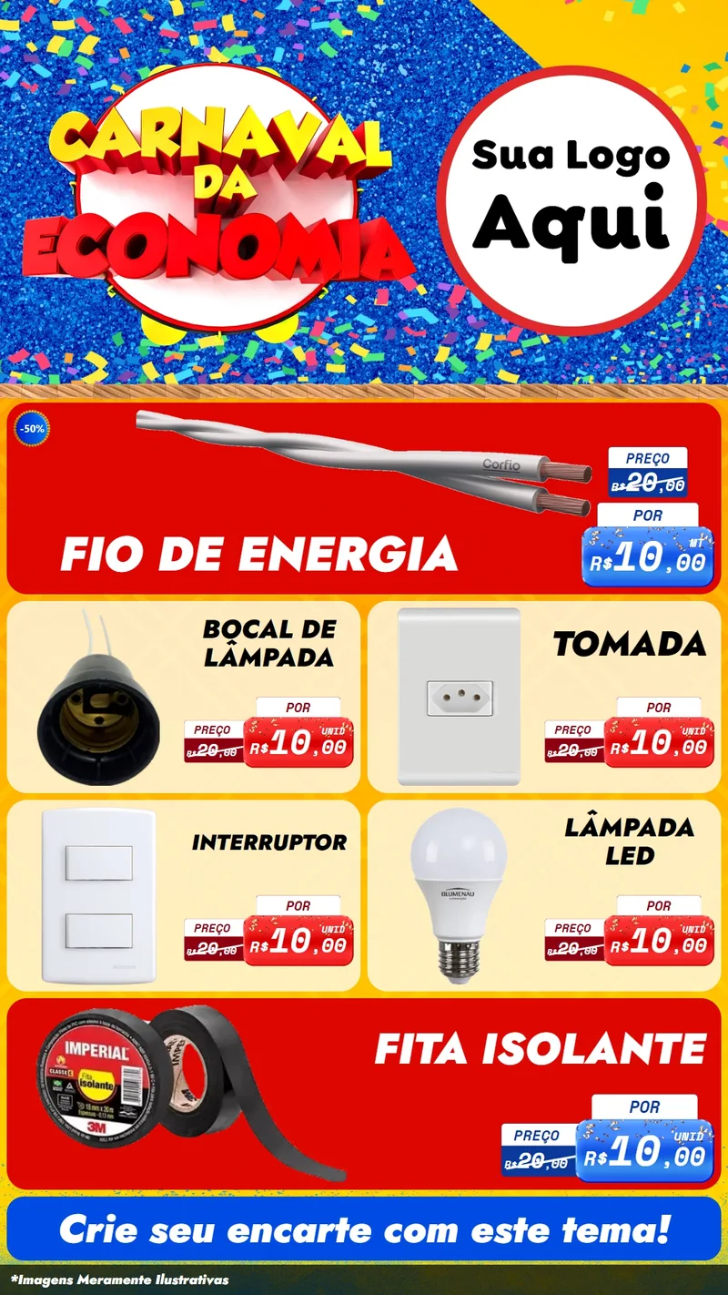 Modelo de TV para TV Vertical com o tema Carnaval da Economia para Materiais Elétricos
