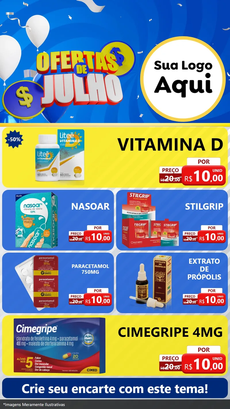 Modelo de TV para TV Vertical com o tema Ofertas de Julho para Farmácia