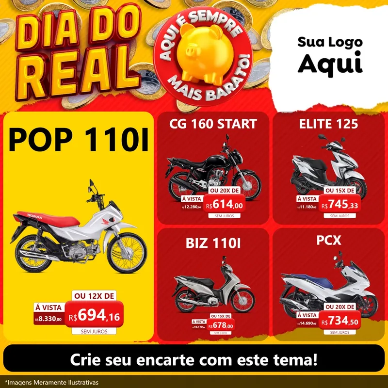 Modelo de Rede Social para Feed Facebook com o tema Dia Do Real para Concessionaria de Motos