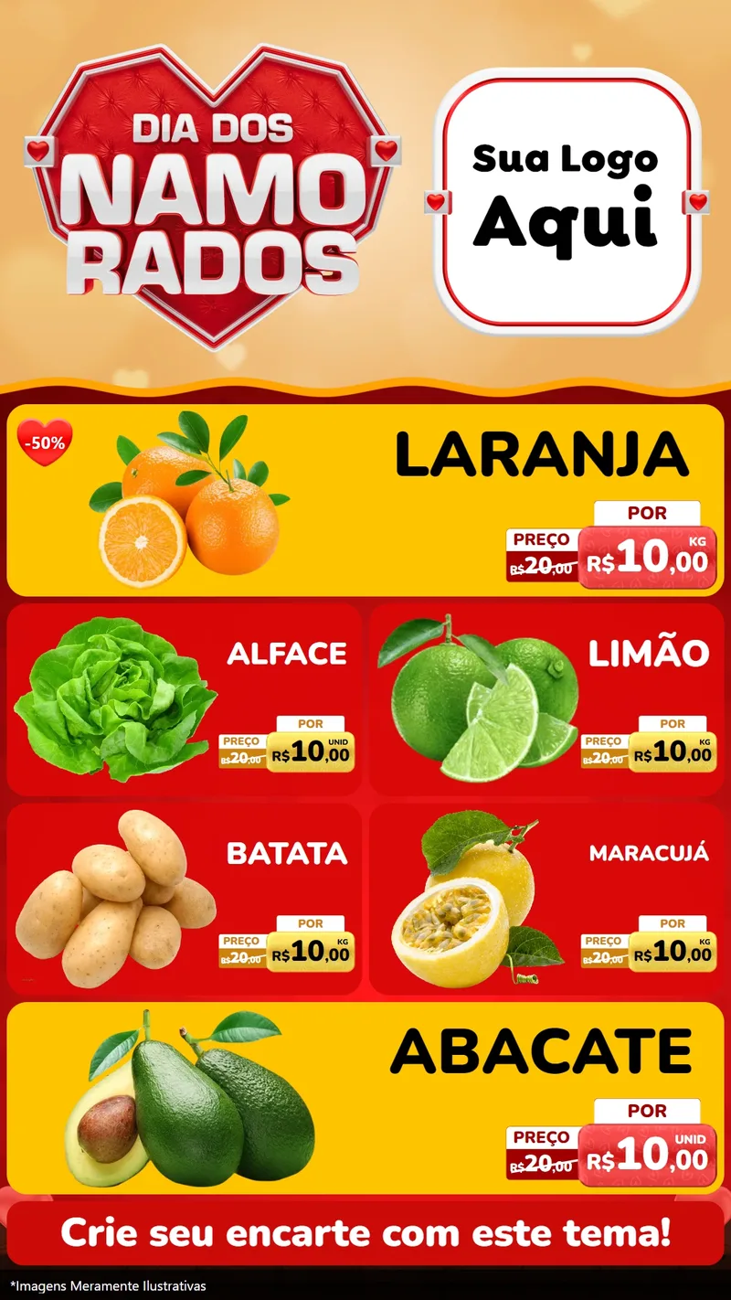 Modelo de TV para TV Vertical com o tema Dia dos Namorados para Hortifrúti