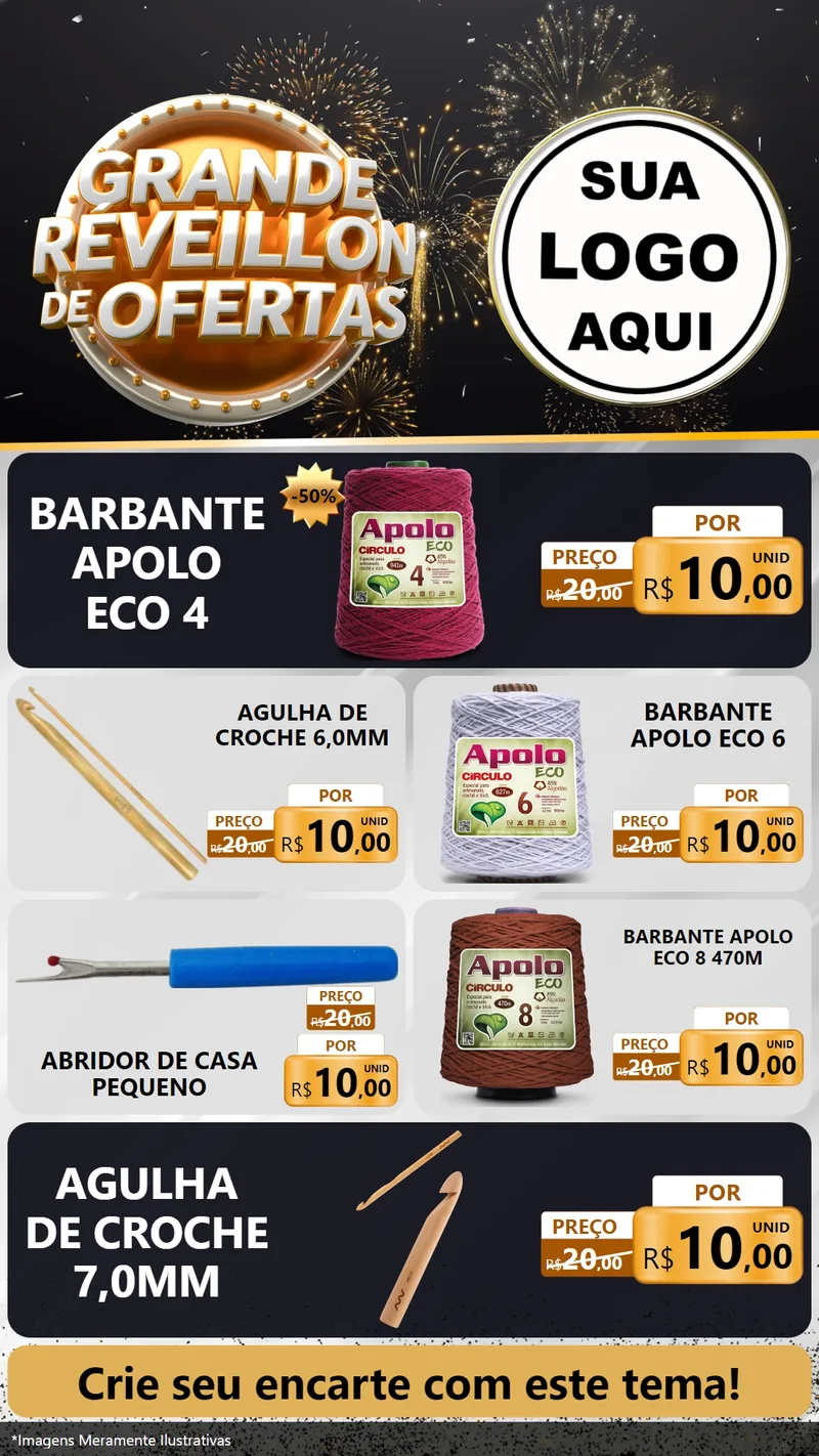 Modelo de TV para TV Vertical com o tema Grande Réveillon de Ofertas para Armarinho e Aviamentos