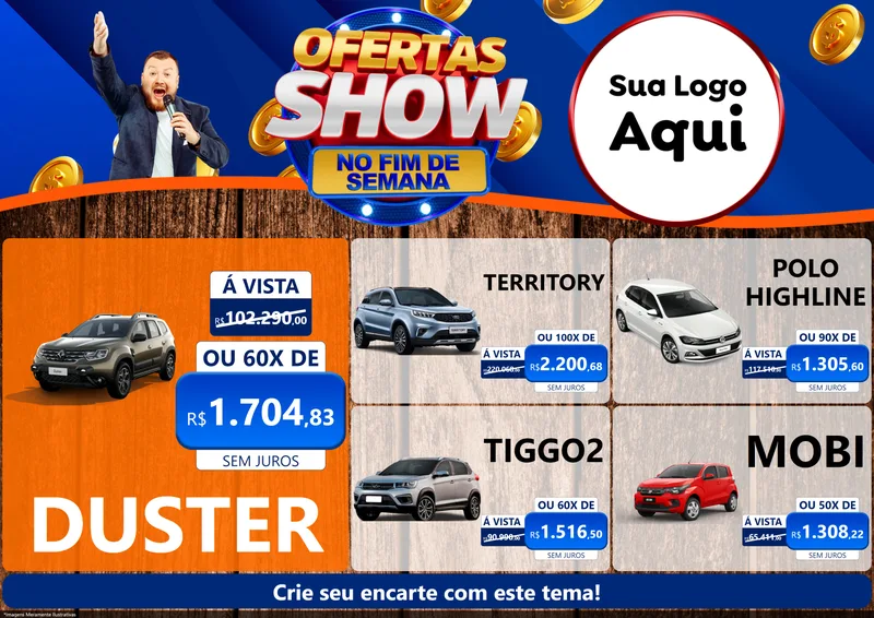Modelo de Encarte para Encarte A4 Horizontal com o tema Ofertas Show No Fim De Semana para Concessionaria de Carros