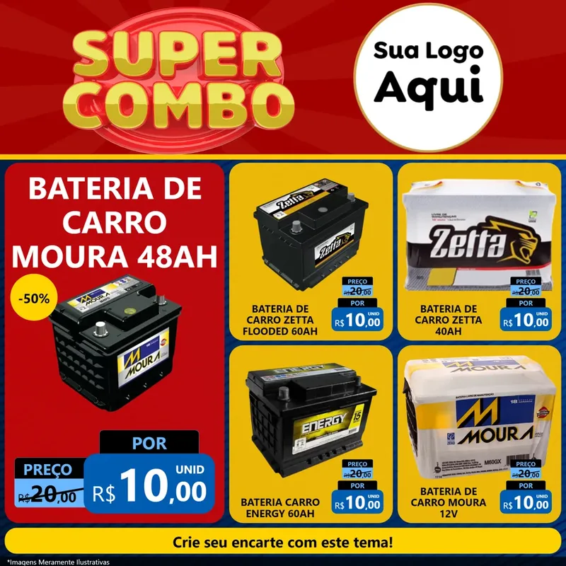Modelo de Rede Social para Feed Facebook com o tema Super Combo para Baterias Elétricas