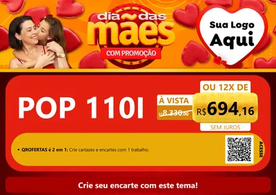 Modelo de Cartaz para Cartaz A4 Horizontal com o tema Dia das Mães com Promoção para Concessionaria de Motos
