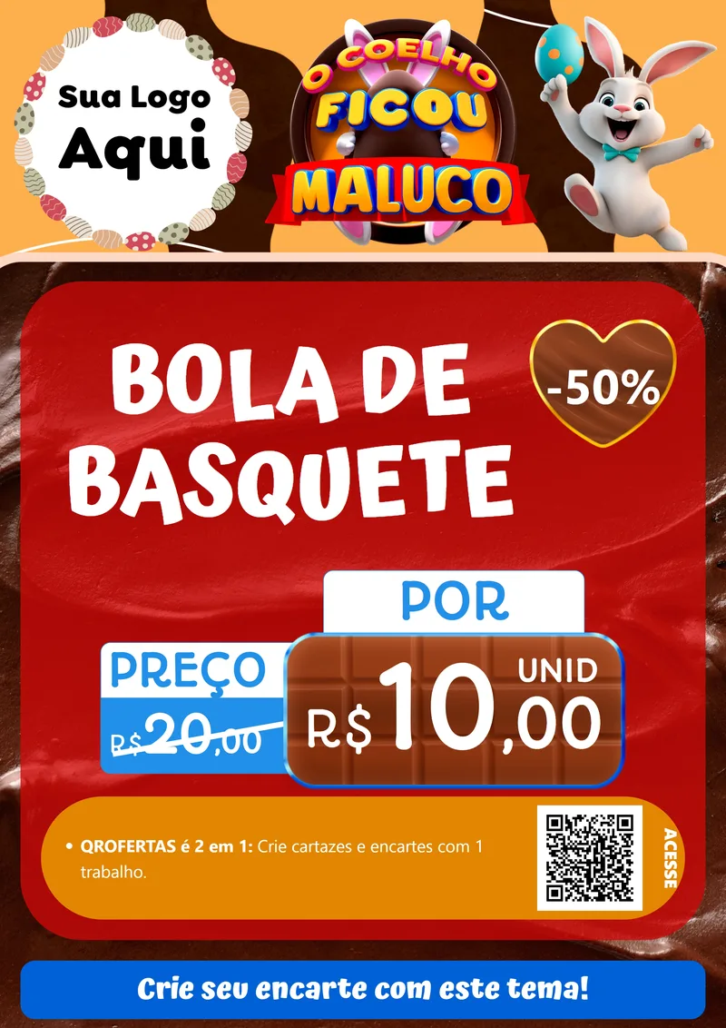 Modelo de Cartaz para Cartaz A4 Vertical com o tema O Coelho Ficou Maluco - Páscoa para Artigos Esportivos
