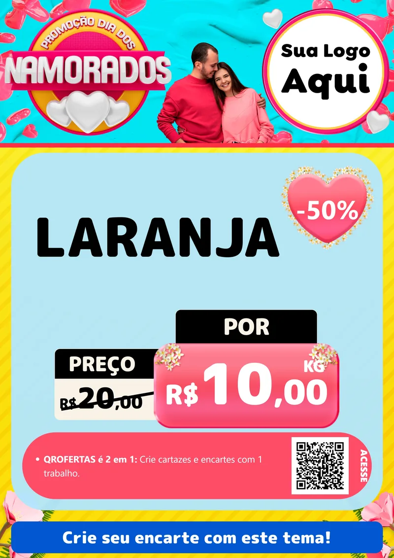 Modelo de Cartaz para Cartaz A4 Vertical com o tema Promoção Dia dos Namorados para Hortifrúti