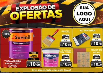 Modelo de Encarte para Encarte A4 Horizontal com o tema Explosão de Ofertas para Tintas e Ferramentas