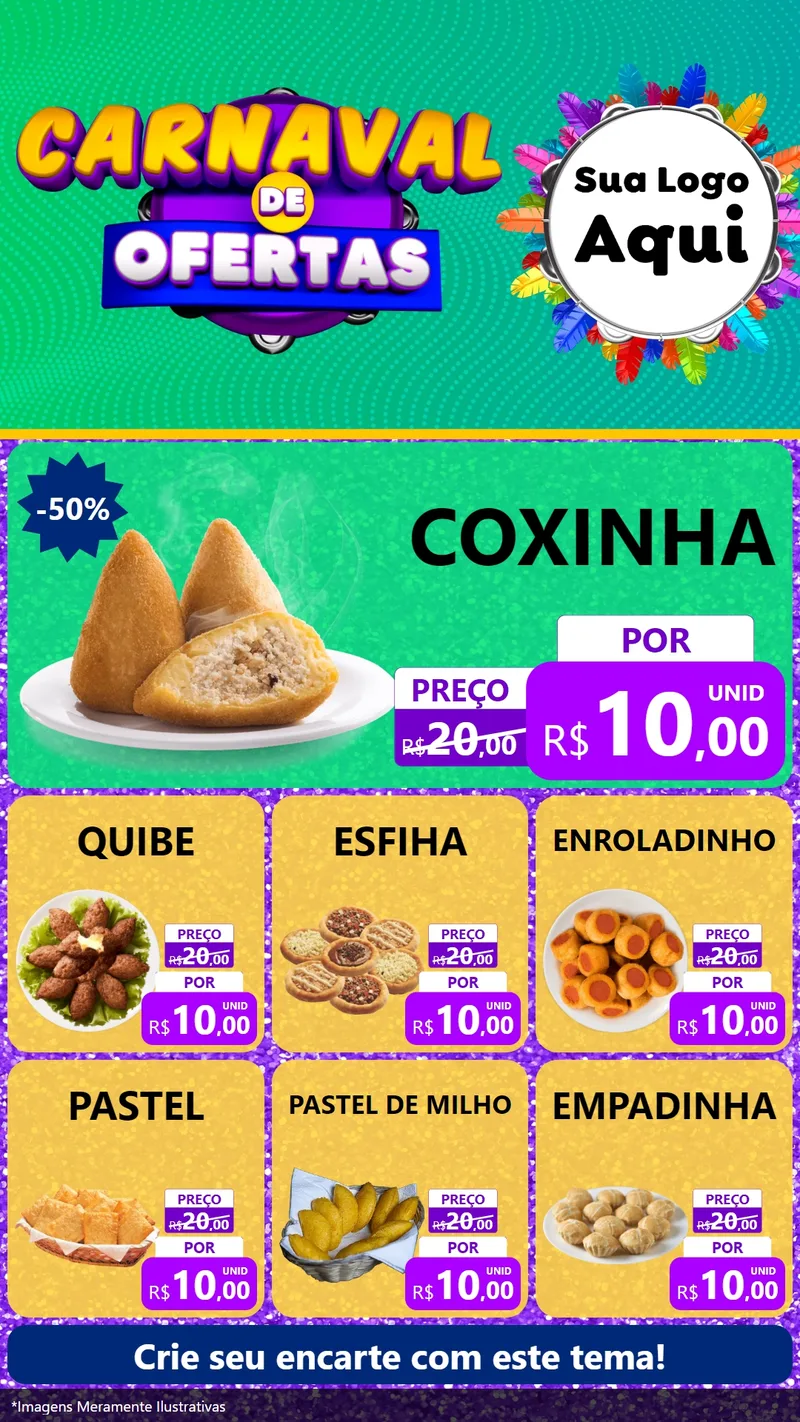 Modelo de Rede Social para Stories com o tema Carnaval de Ofertas para Salgadaria