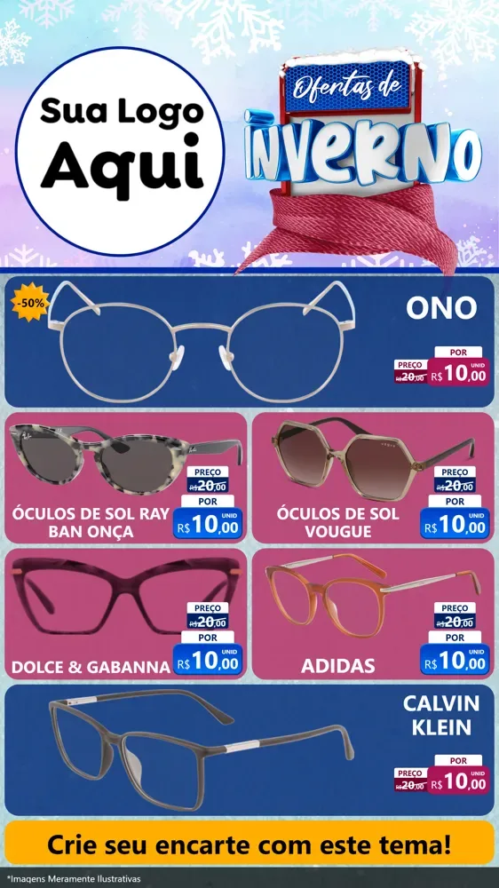 Modelo de TV para TV Vertical com o tema Ofertas de Inverno para Óticas