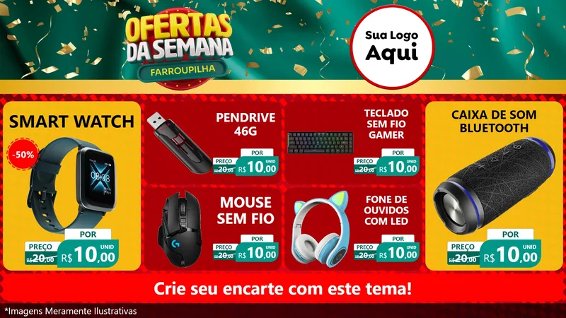 Modelo de TV para TV Horizontal com o tema Ofertas da Semana Farroupilha para Informática