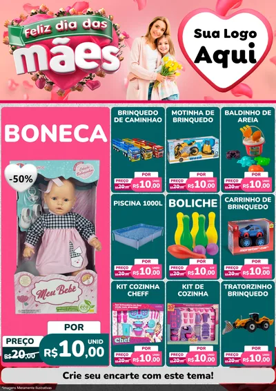 Modelo de Encarte para Encarte A4 Vertical com o tema Feliz Dia das Mães para Brinquedos