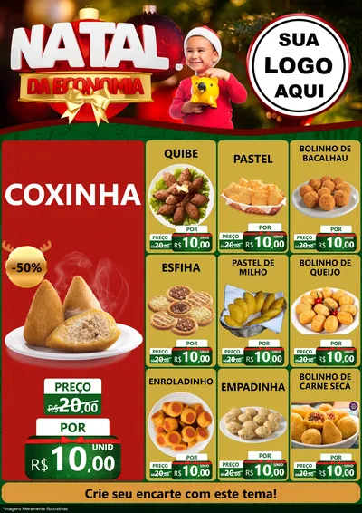 Modelo de Encarte para Encarte A4 Vertical com o tema Natal da Economia para Salgadaria