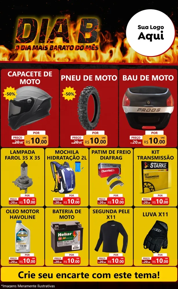 Modelo de Encarte para Encarte Grande com o tema Dia B para Moto peças