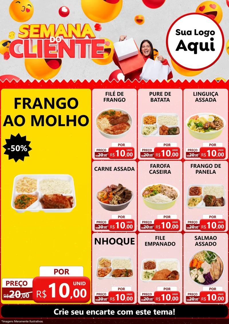 Modelo de Encarte para Encarte A4 Vertical com o tema Semana do Cliente para Restaurante
