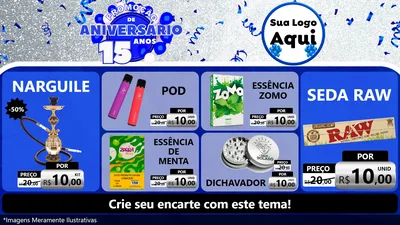 Modelo de TV para TV Horizontal com o tema Promoção de Aniversário - 15 Anos para Tabacaria