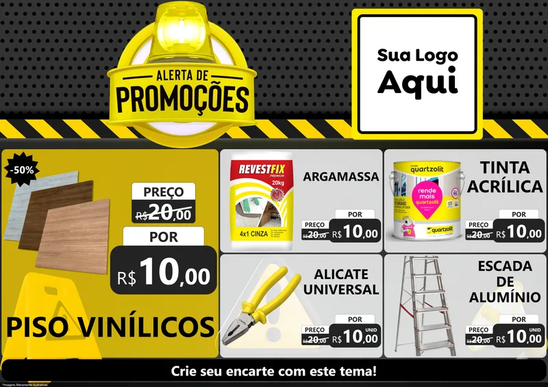 Modelo de Encarte para Encarte A4 Horizontal com o tema Alerta de Promoções para Material para Construção