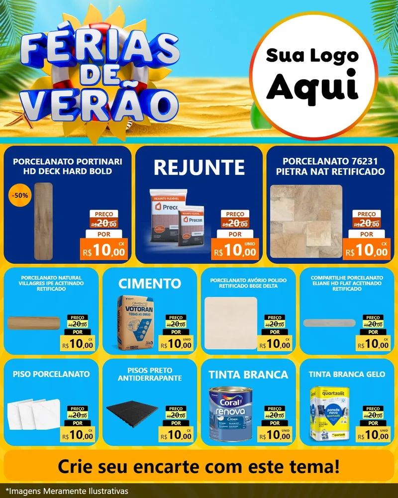 Modelo de Rede Social para Feed Instagram com o tema Férias de Verão para Pisos e revestimentos