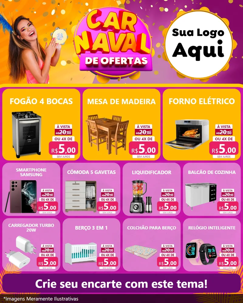 Modelo de Rede Social para Feed Instagram com o tema Carnaval de Ofertas para Móveis e Eletro