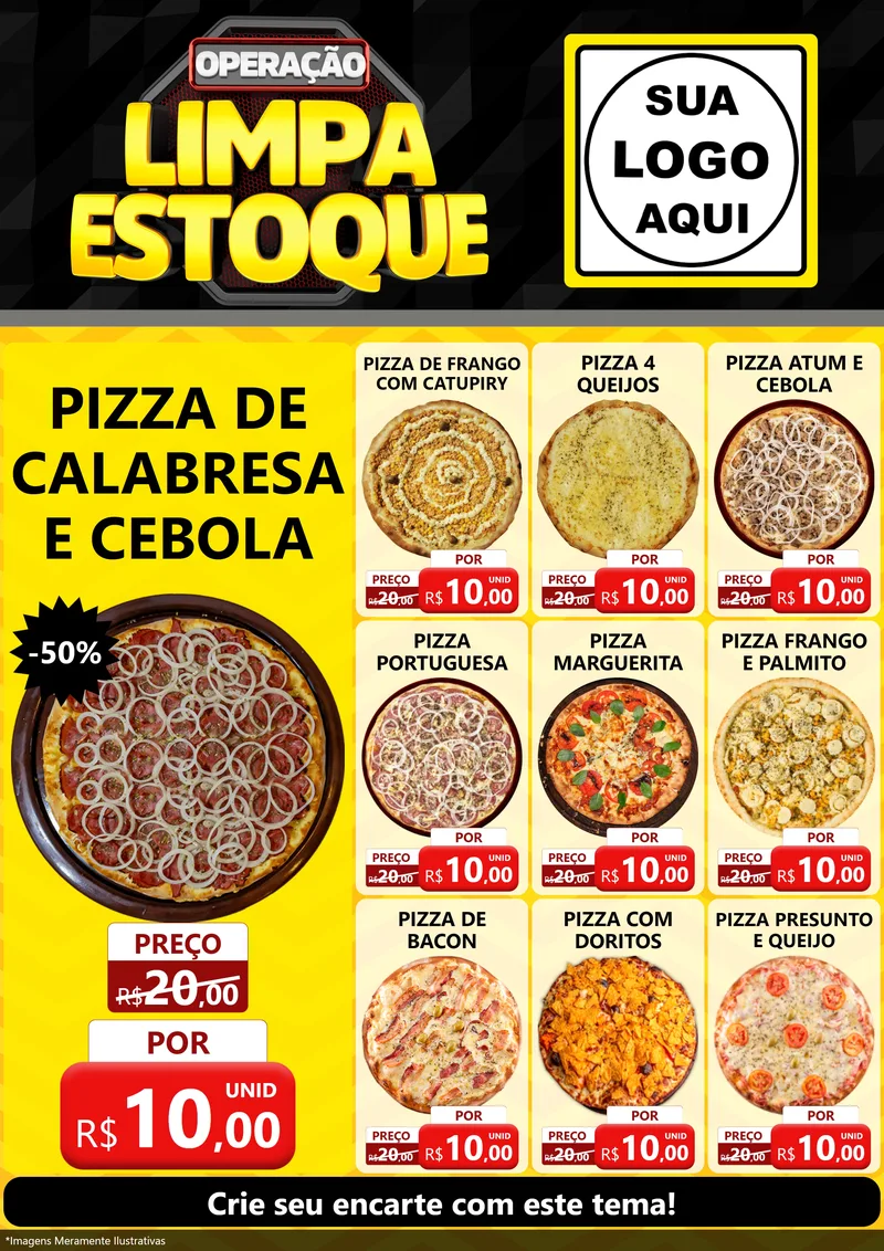Modelo de Encarte para Encarte A4 Vertical com o tema Operação Limpa Estoque para Pizzaria