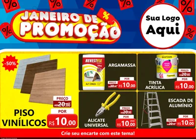 Modelo de Encarte para Encarte A4 Horizontal com o tema Janeiro de Promoção para Material para Construção