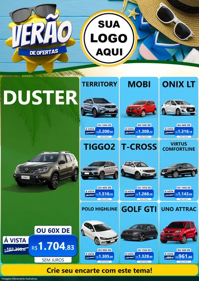 Modelo de Encarte para Encarte A4 Vertical com o tema Verão de Ofertas para Concessionaria de Carros