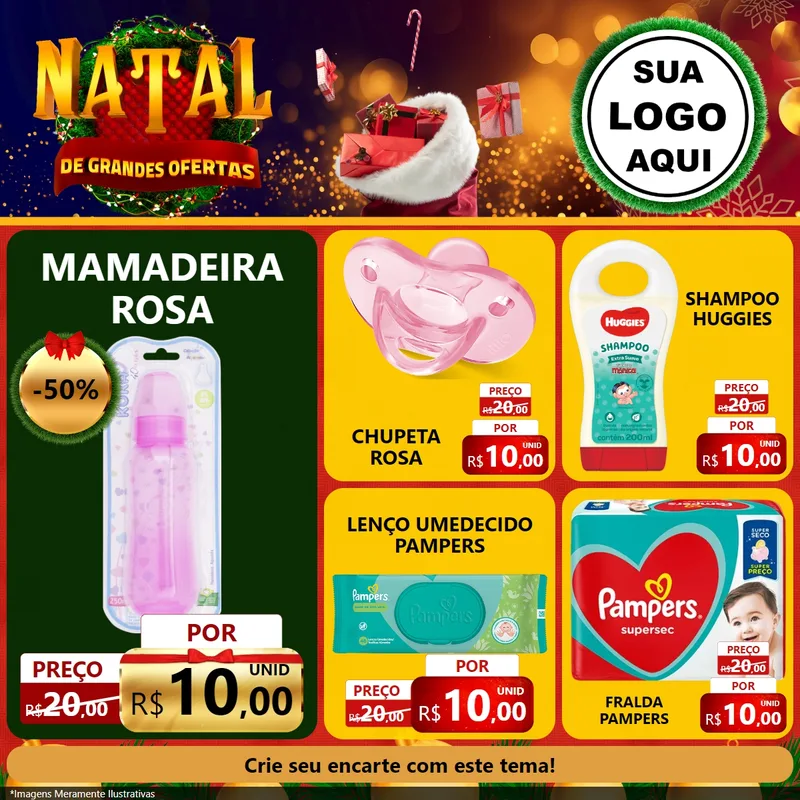 Modelo de Rede Social para Feed Facebook com o tema Natal de Grandes Ofertas para Bebês