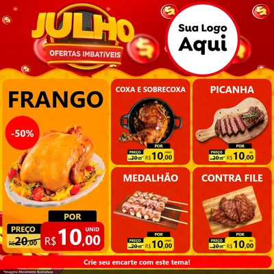 Modelo de Rede Social para Feed Facebook com o tema Julho Ofertas Imbatíveis para Assados