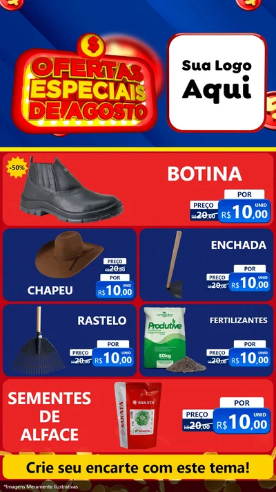 Modelo de TV para TV Vertical com o tema Ofertas Especiais de Agosto para Agropecuária