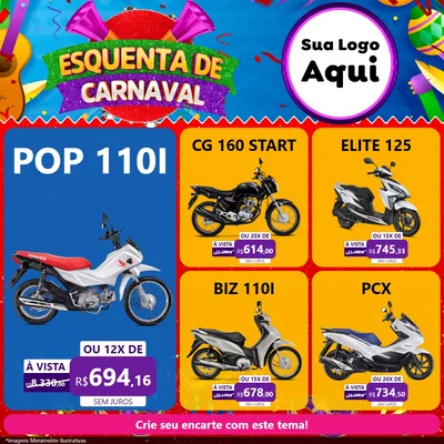 Modelo de Rede Social para Feed Facebook com o tema Esquenta de Carnaval para Concessionaria de Motos