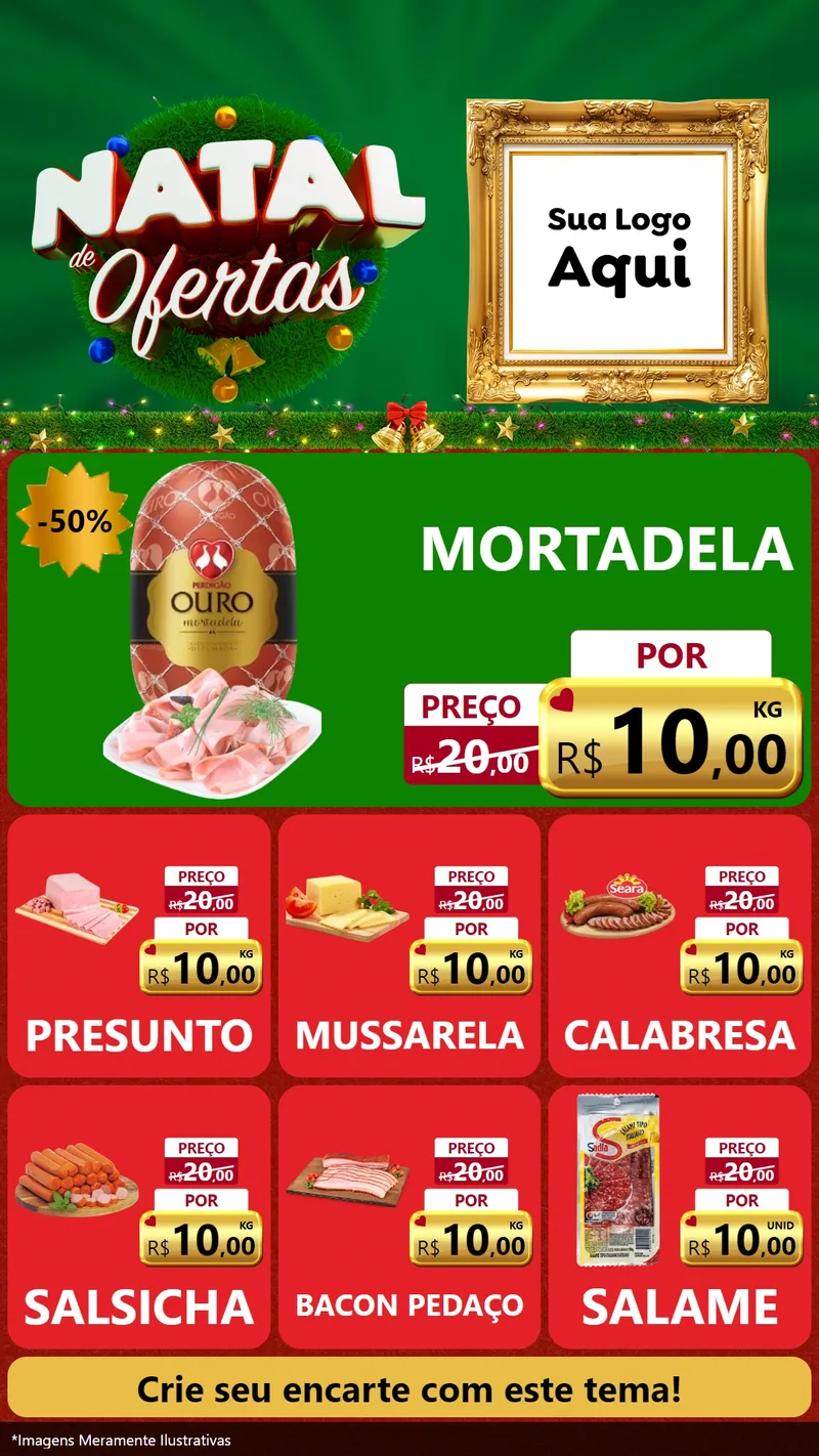Modelo de Rede Social para Stories com o tema Natal de Ofertas para Frios e Laticínios