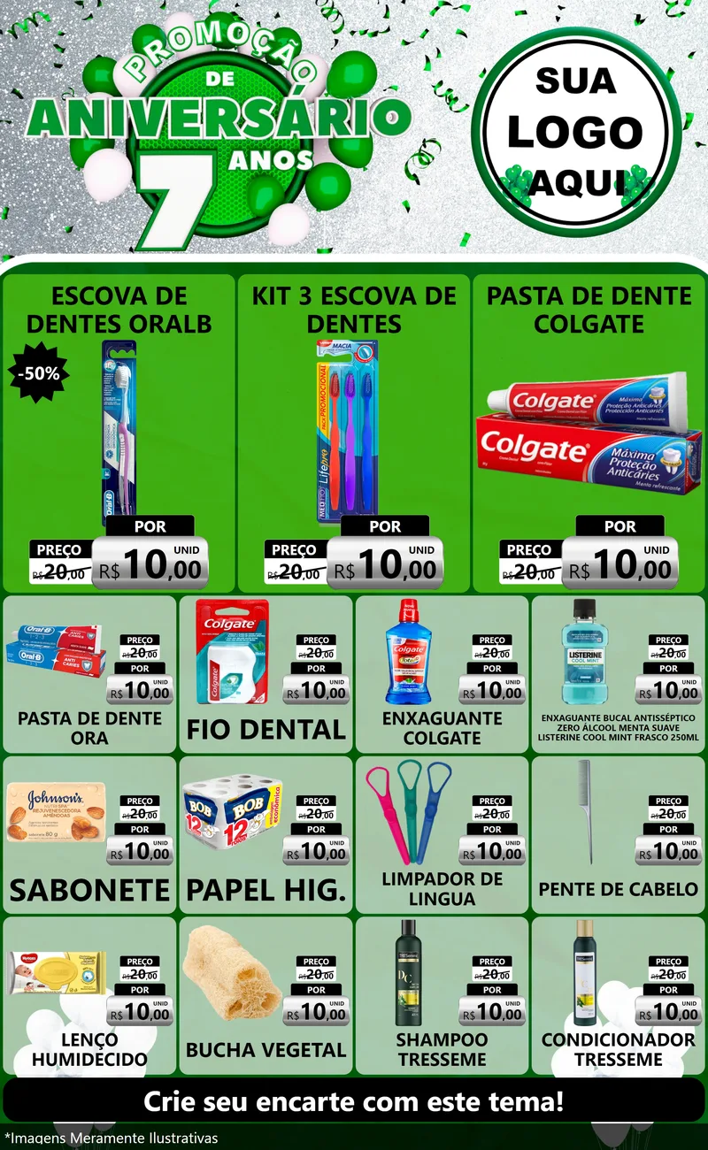 Modelo de Encarte para Encarte Grande com o tema Promoção de Aniversário - 7 Anos para Higiene Pessoal
