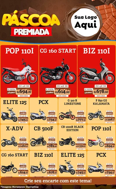 Modelo de Encarte para Encarte Grande com o tema Páscoa Premiada para Concessionaria de Motos