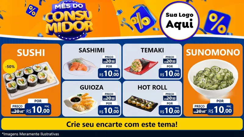 Modelo de TV para TV Horizontal com o tema Mês do Consumidor para Comida japonesa