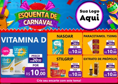 Modelo de Encarte para Encarte A4 Horizontal com o tema Esquenta de Carnaval para Farmácia