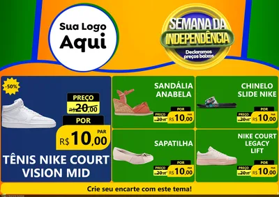 Modelo de Encarte para Encarte A4 Horizontal com o tema Semana da Independência Declaramos Preços Baixos para Calçados
