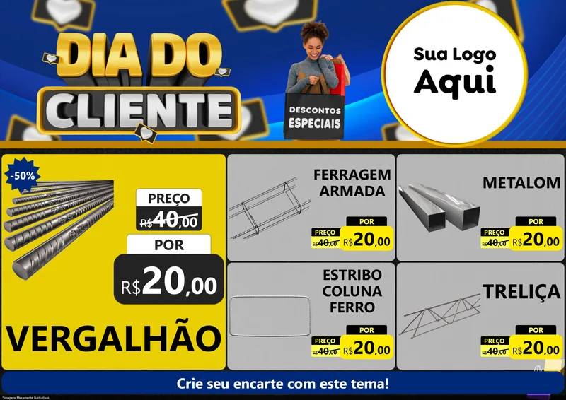 Modelo de Encarte para Encarte A4 Horizontal com o tema Dia Do Cliente para Ferragens