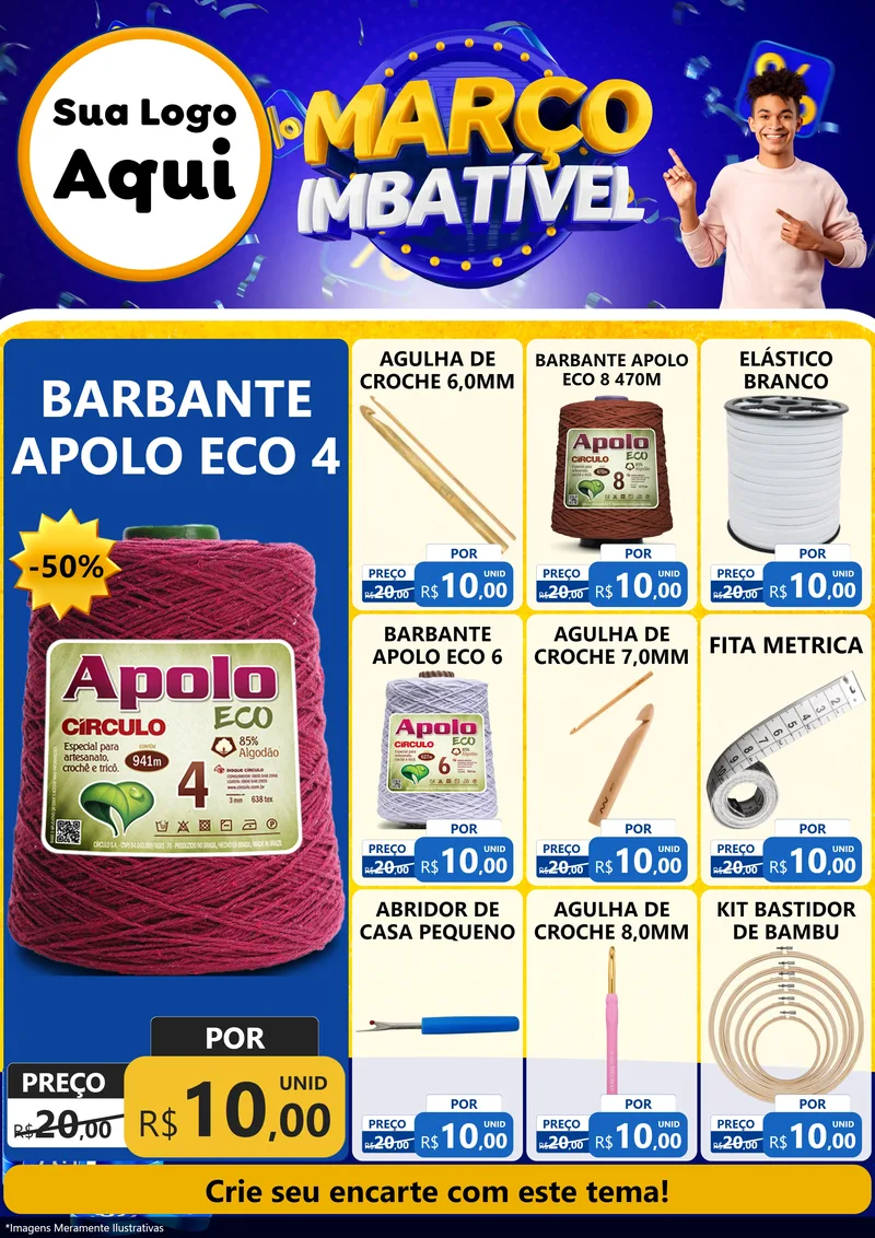 Modelo de Encarte para Encarte A4 Vertical com o tema Março Imbatível para Armarinho e Aviamentos