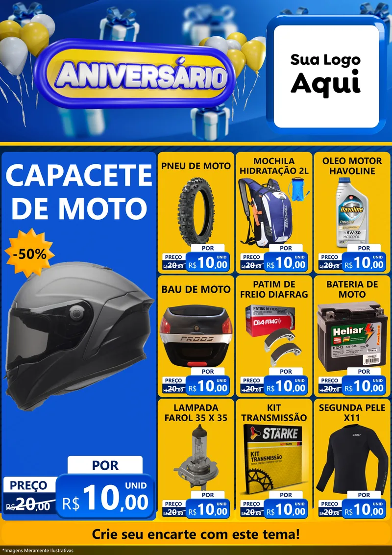 Modelo de Encarte para Encarte A4 Vertical com o tema Aniversário para Moto peças