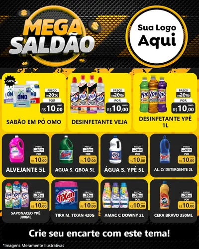 Modelo de Rede Social para Feed Instagram com o tema Mega Saldão para Produtos de Limpeza