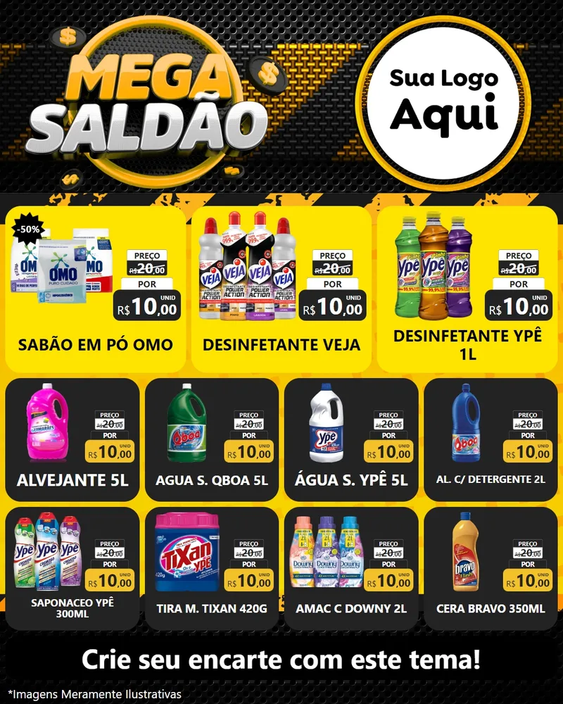 Modelo de Rede Social para Feed Instagram com o tema Mega Saldão para Produtos de Limpeza