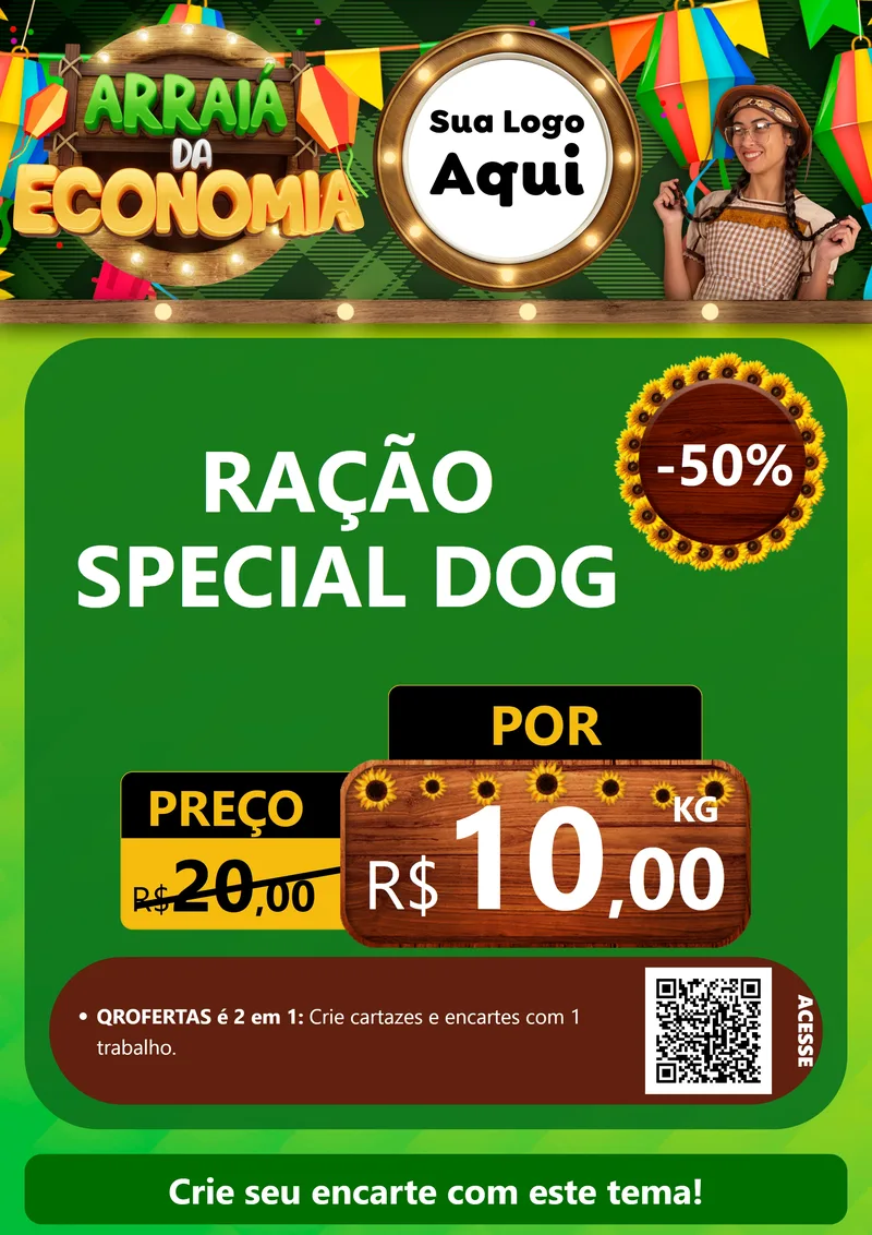 Modelo de Cartaz para Cartaz A4 Vertical com o tema Arraiá de Economia para Pet Shop