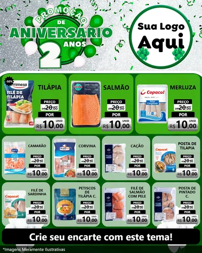 Modelo de Rede Social para Feed Instagram com o tema Promoção de Aniversário - 2 Anos para Peixaria