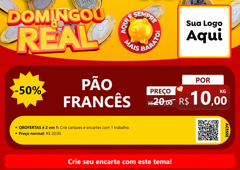 Modelo de Cartaz para Cartaz A4 Horizontal com o tema Domingou do Real para Padaria
