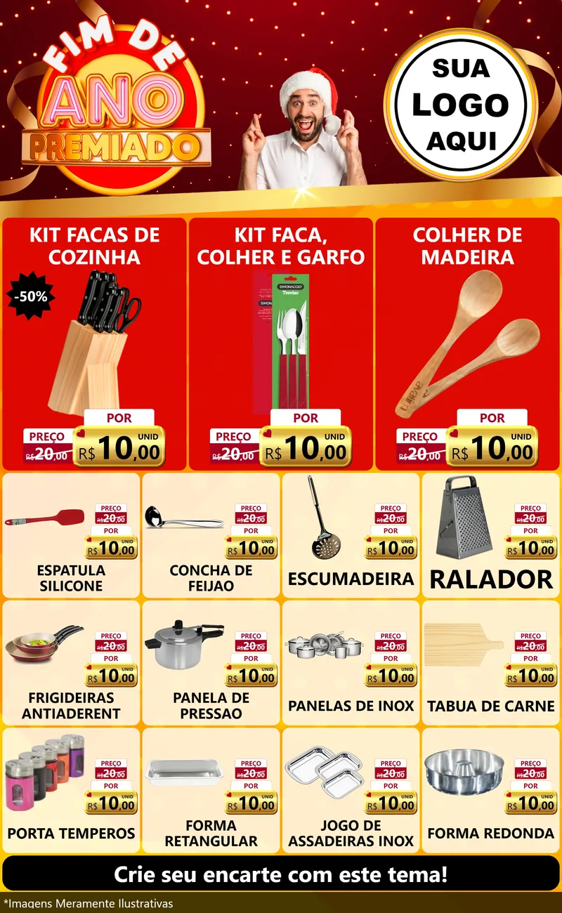 Modelo de Encarte para Encarte Grande com o tema Fim de Ano Premiado para Utilidades Domésticas