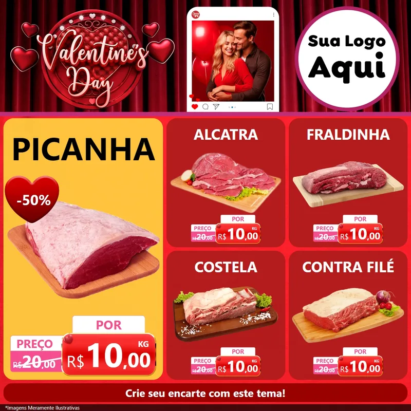 Modelo de Rede Social para Feed Facebook com o tema Valentine's Day para Açougue