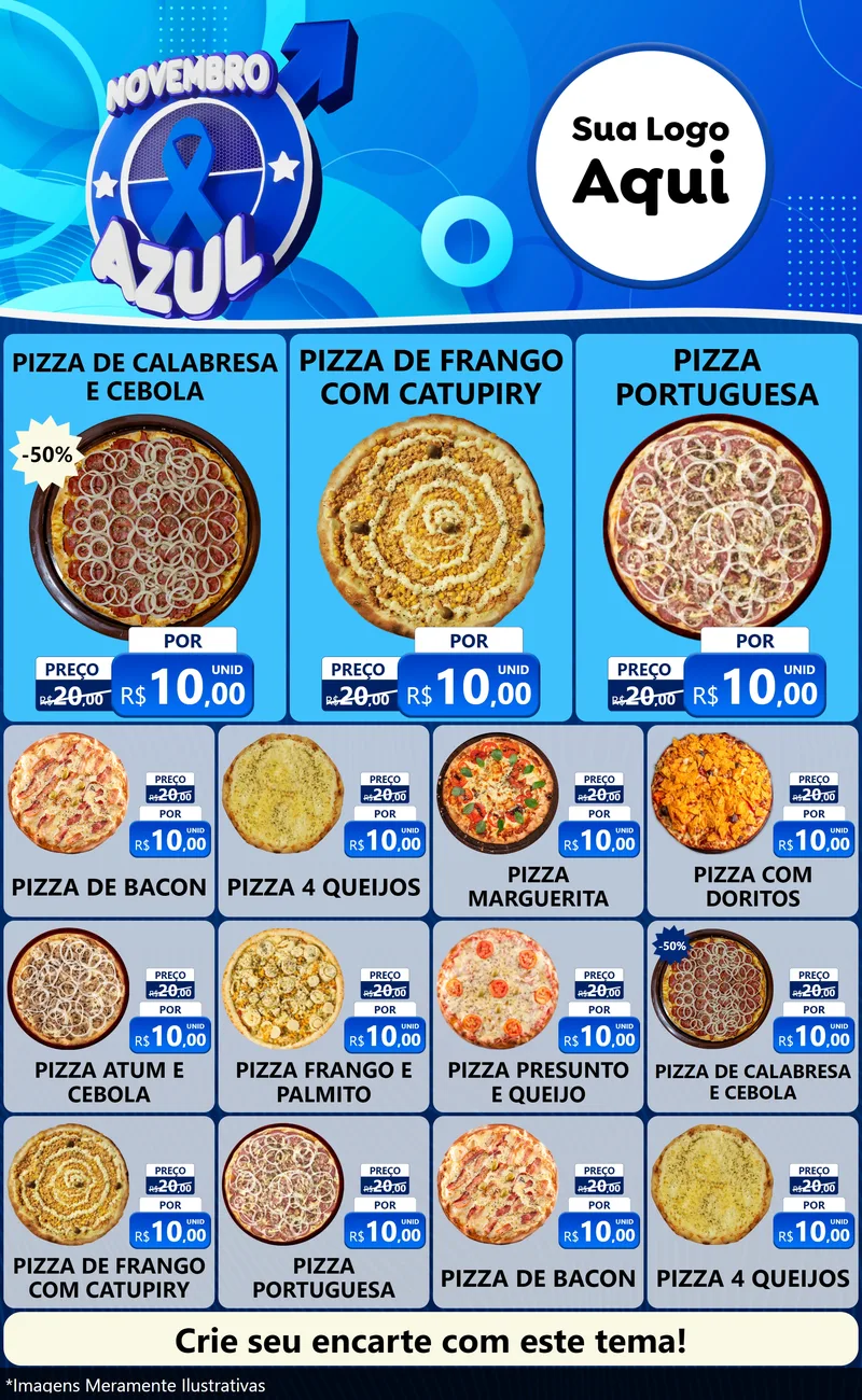 Modelo de Encarte para Encarte Grande com o tema Novembro Azul para Pizzaria